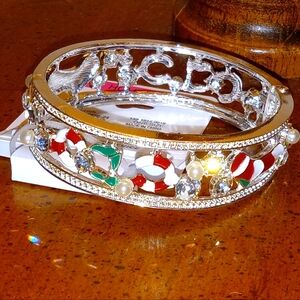 Holiday Mixit Christmas Hinged Bangle Bracelet